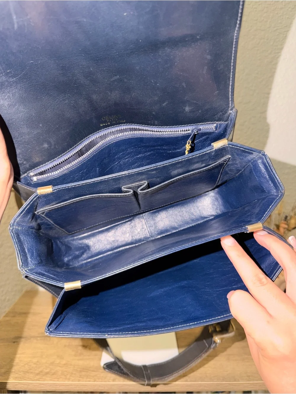 Vintage Black Leather Celine Shoulder Bag with Gold Hardware